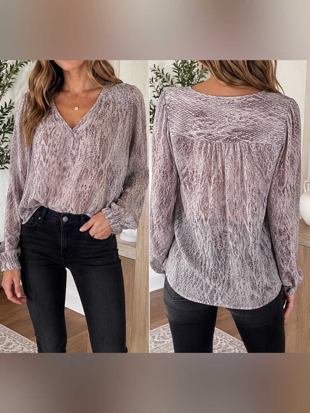Karina Grimaldi Snake Print Sheer Blouse | Size Small